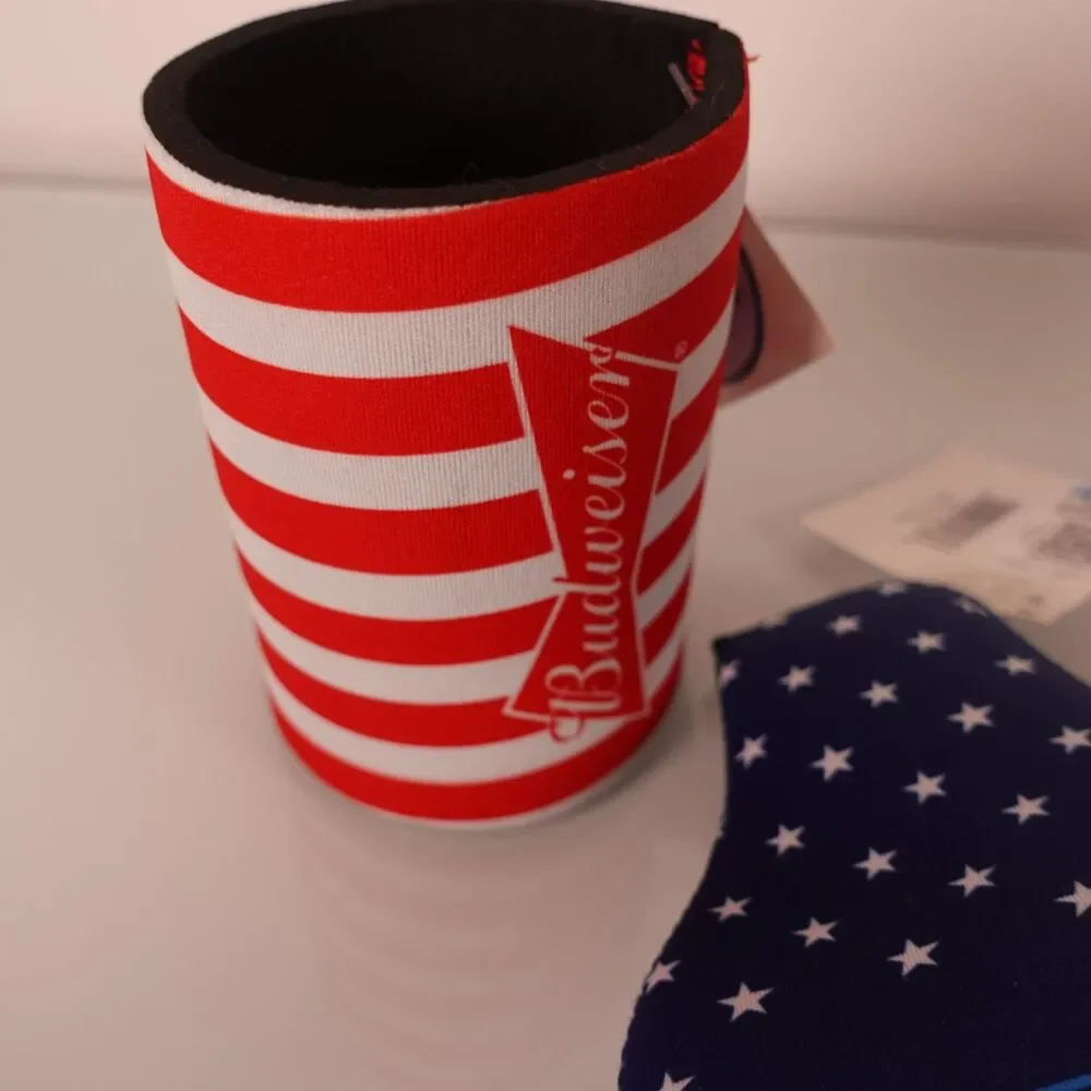 Lot of 10 Budweiser Logo Beer Bottle Zipper Sleeve Koozies USA Insulated New